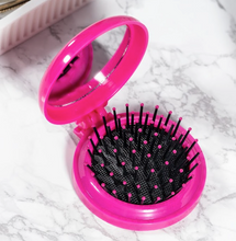 Load image into Gallery viewer, Glamza Round Folding Detangle Hair Brush with Mirror