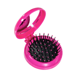 Glamza Round Folding Detangle Hair Brush with Mirror