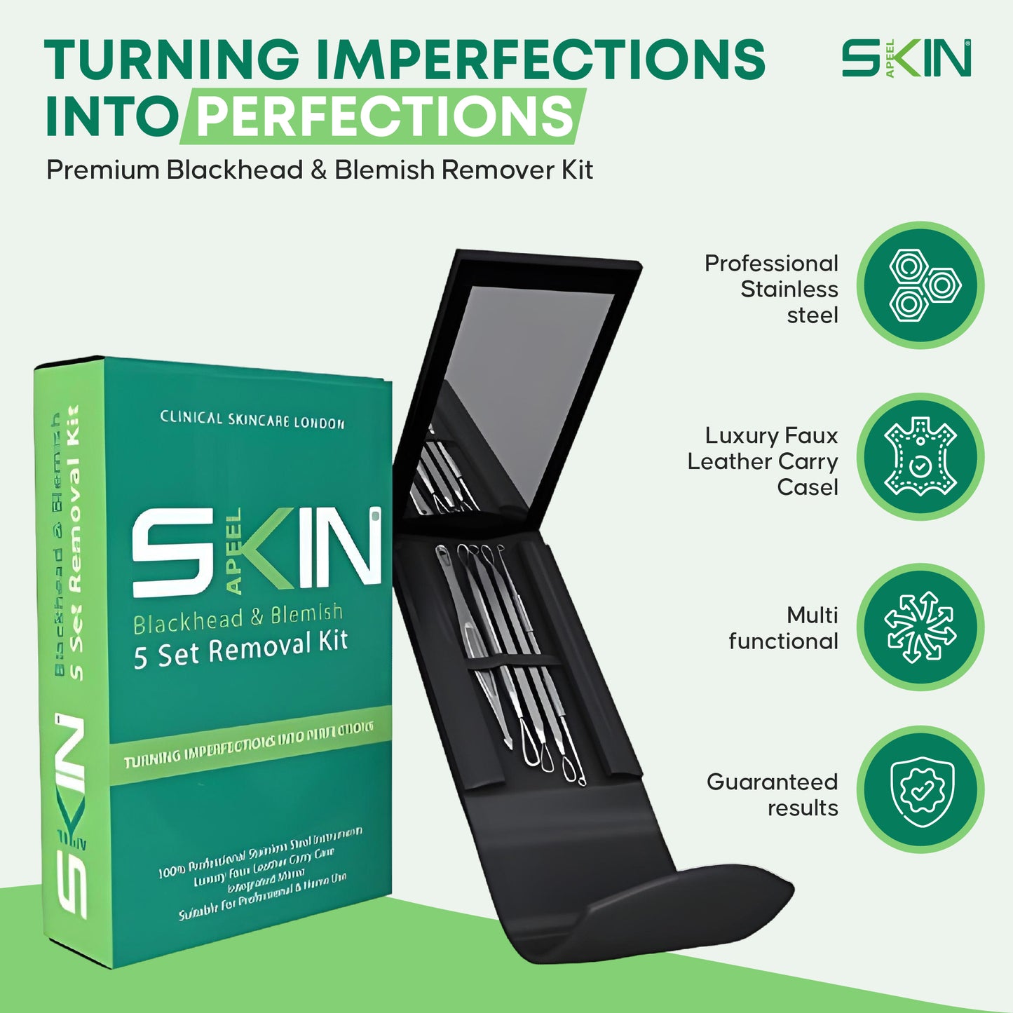 Skinapeel 5pc Blackhead and Blemish Removal Kit With Mirror and Case