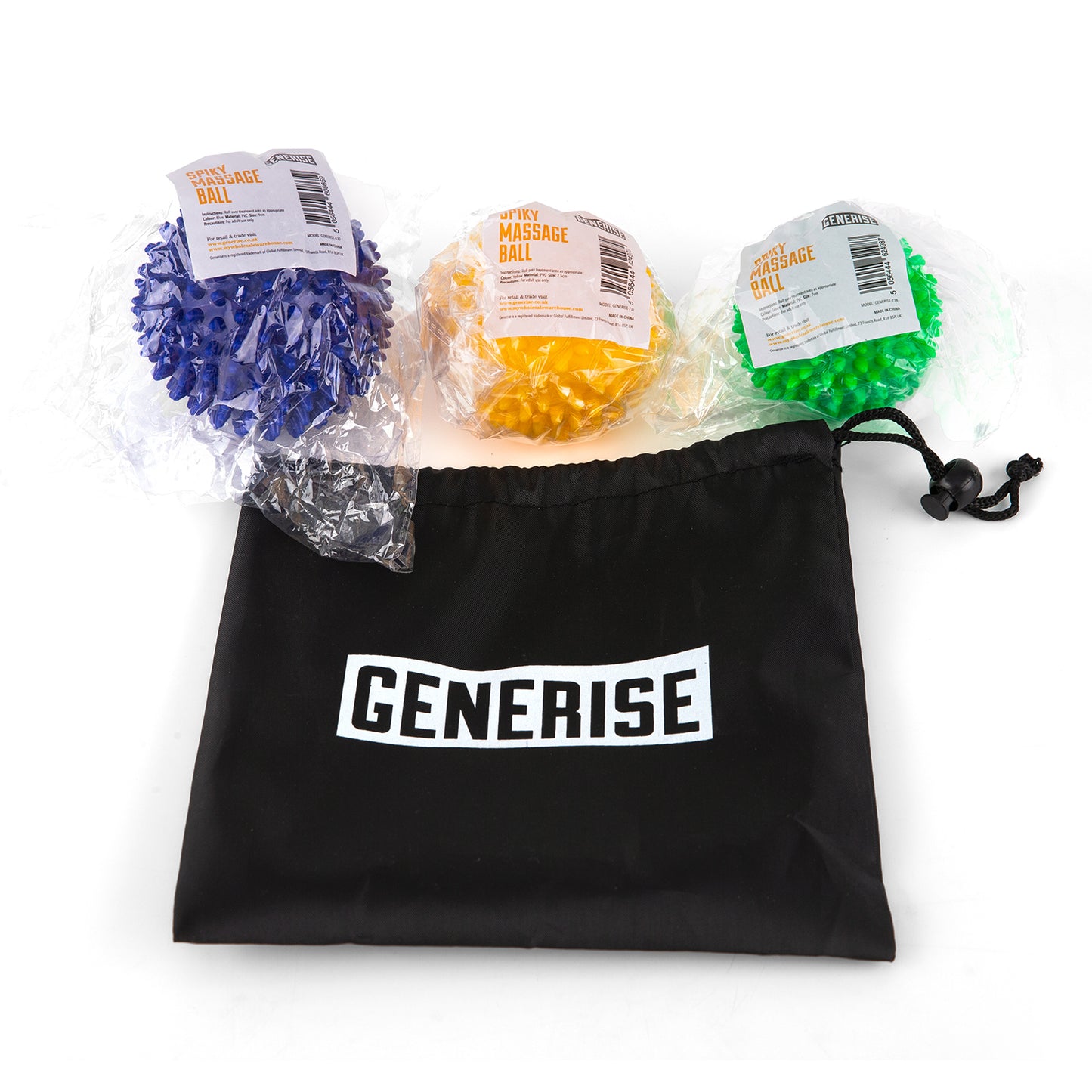Generise Spiky Massage Balls Set of 3 - (9cm Blue, 7cm Green, 7cm Yellow)