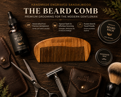 The Beard Comb Handmade & Engraved Sandalwood – Premium Grooming for the Modern Gentleman
