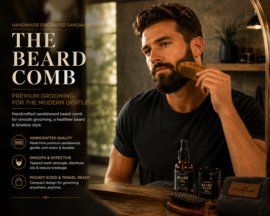 The Beard Comb Handmade & Engraved Sandalwood – Premium Grooming for the Modern Gentleman