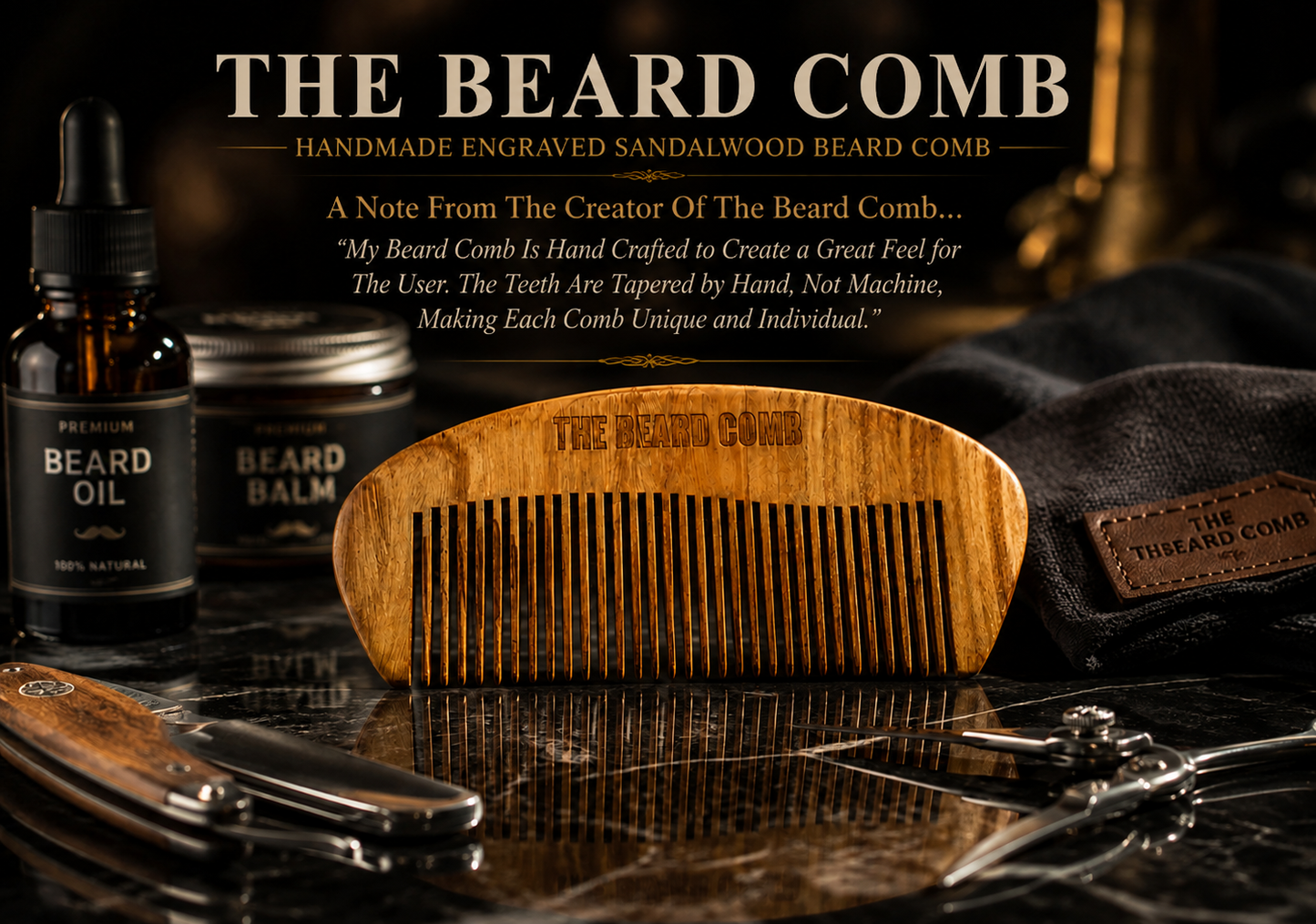 The Beard Comb Handmade & Engraved Sandalwood – Premium Grooming for the Modern Gentleman