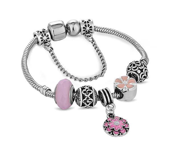 Diamond Style London - Treasure Bracelet in Floral Pink - Small Size (Item code: Treasurebrafloralsml)