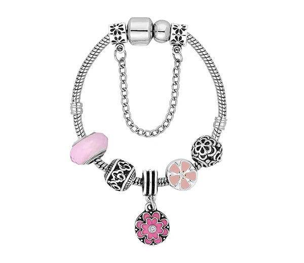 Diamond Style London - Treasure Bracelet in Floral Pink - Small Size (Item code: Treasurebrafloralsml)
