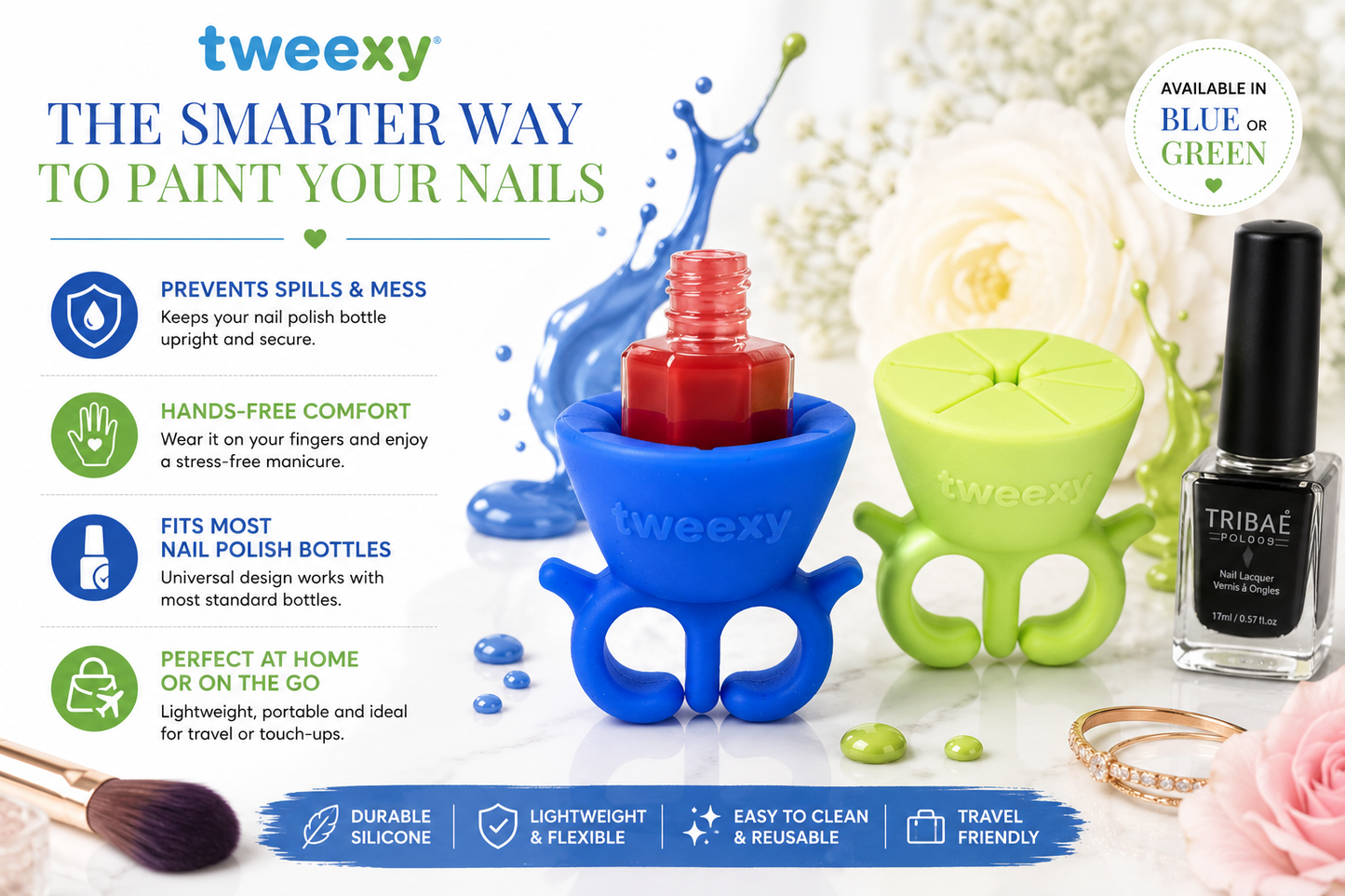 Tweexy Nail Polish Holder – Blue or Green
