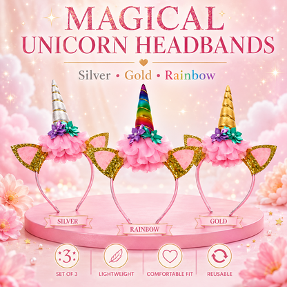 Children’s Unicorn Headbands – Cute & Comfortable - Ideal For Birthdays, Fancy Dress, Play Time!
