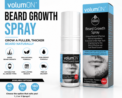 Volumon Beard Growth Spray – 60ml, 120ml, or 180ml – Fuller, Thicker Beard Fast