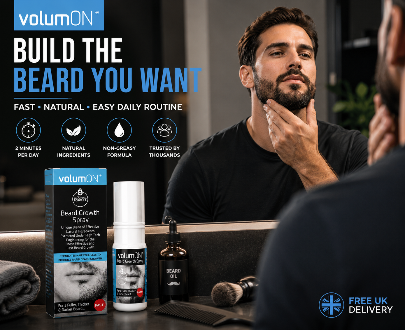 Volumon Beard Growth Spray – 60ml, 120ml, or 180ml – Fuller, Thicker Beard Fast