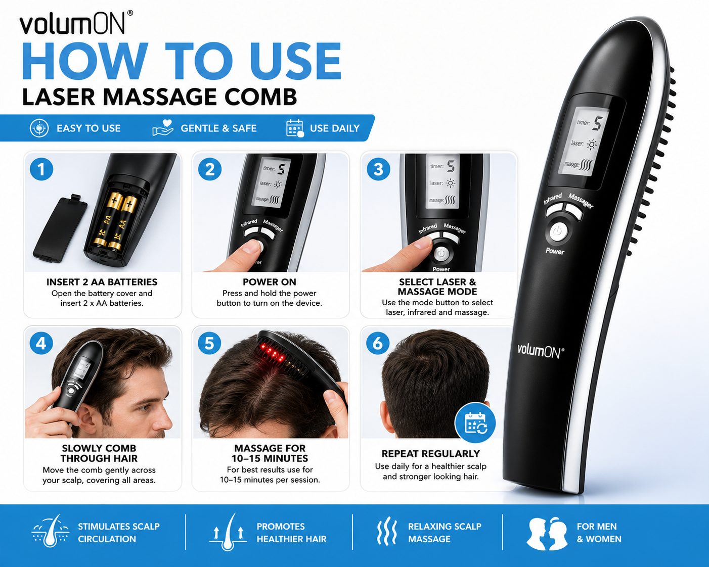 Volumon Laser Hair Massage Comb – Stimulate Hair Growth & Boost Scalp Health