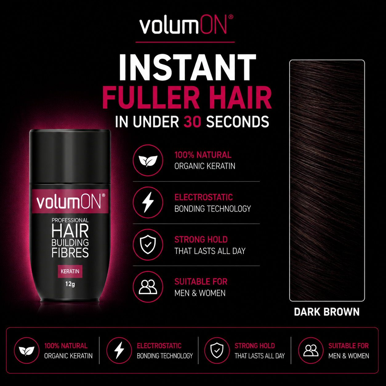 Volumon Hair Building Fibres - KERATIN 12g