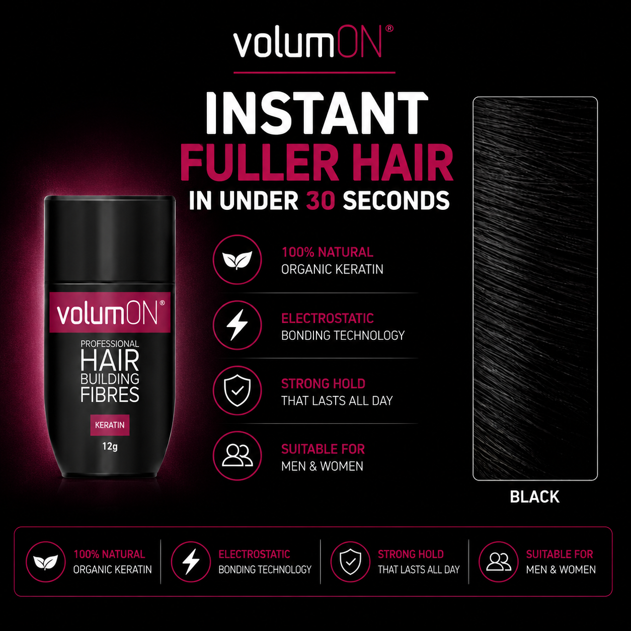 Volumon Hair Building Fibres - KERATIN 12g