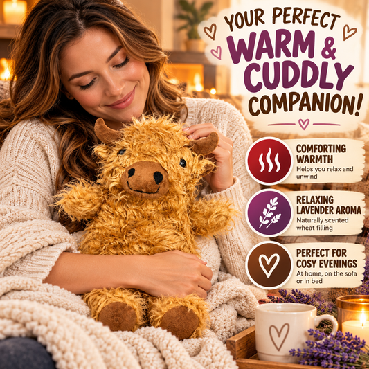 Puckator Highland Coo Cow Microwavable Wheat & Lavender Heat Pack – Plush Highland Cow Warmer