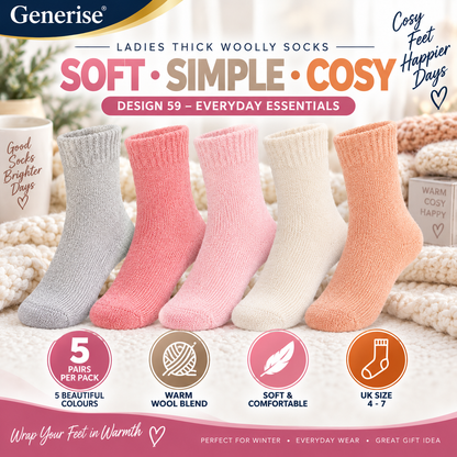 Thick Woolly Thermal Socks – 5 Pairs | UK Size 4–7 | 5 Designs