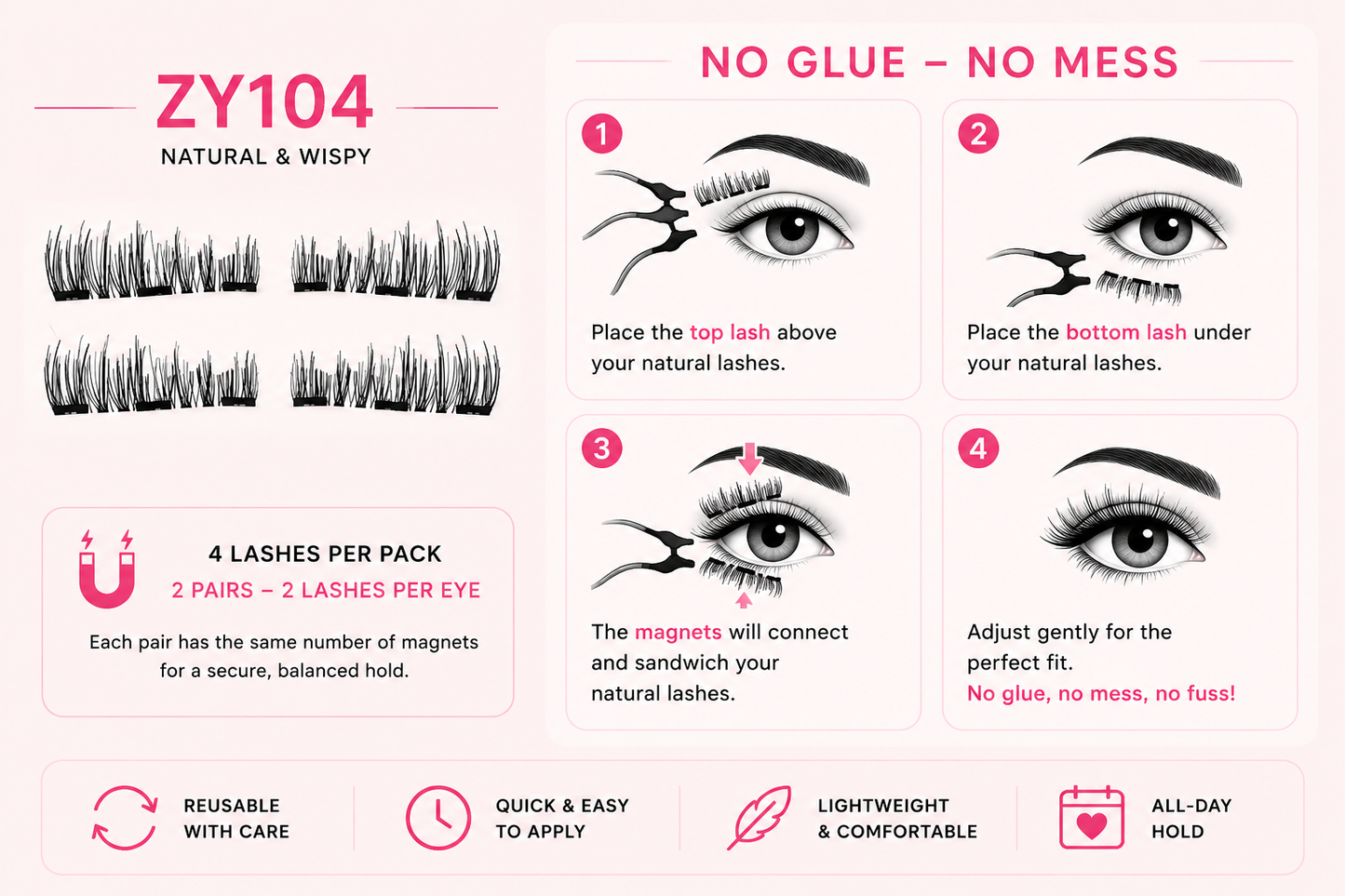 Glamza Magnetic Eyelashes – 8 Styles Available | Reusable False Lashes | No Glue Required