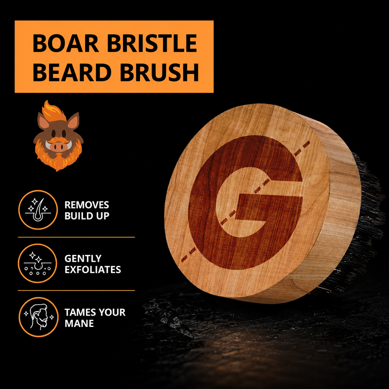Groomarang ‘O’ Boar Bristle Beard Brush – For Perfect Beard Care and Styling