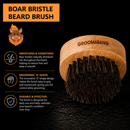 Groomarang ‘O’ Boar Bristle Beard Brush – For Perfect Beard Care and Styling