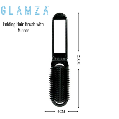 Glamza Cube Folding Hair Brush with Mirror - Black