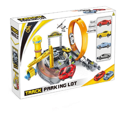 Track Parking Lot with Crane, Car Catapult & Gas Station