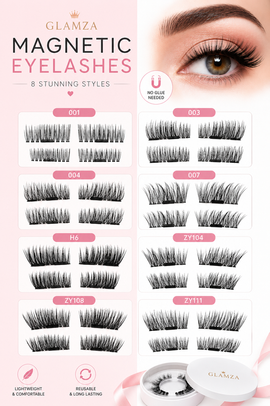 Glamza Magnetic Eyelashes – 8 Styles Available | Reusable False Lashes | No Glue Required