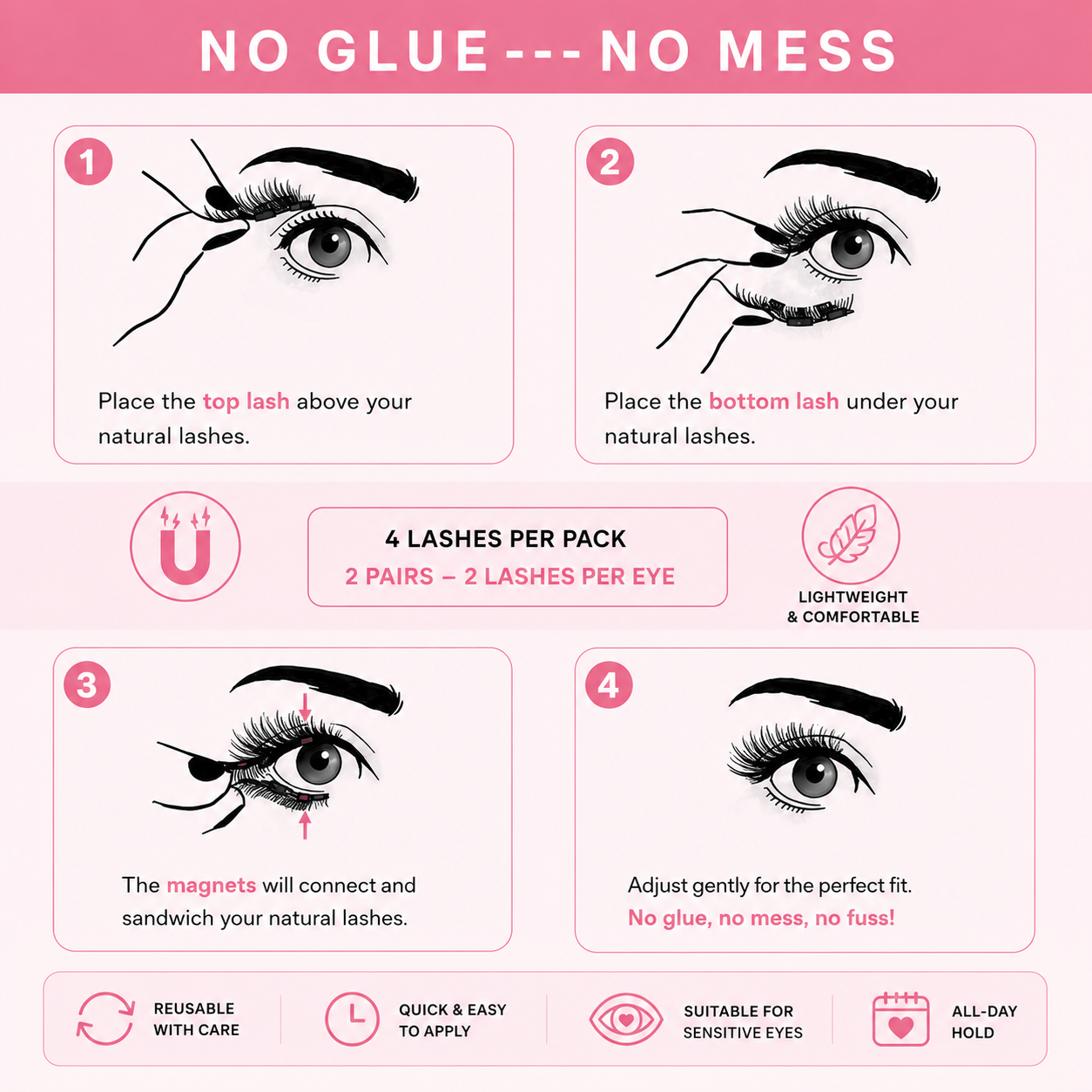 Glamza Magnetic Eyelashes – 8 Styles Available | Reusable False Lashes | No Glue Required