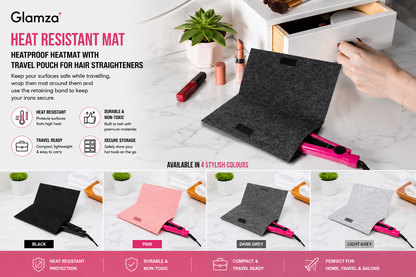 Glamza Hair Straightener Heat Proof Heat Mat with Pocket - 4 Colours