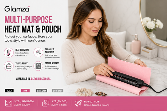 Glamza Hair Straightener Heat Proof Heat Mat with Pocket - 4 Colours