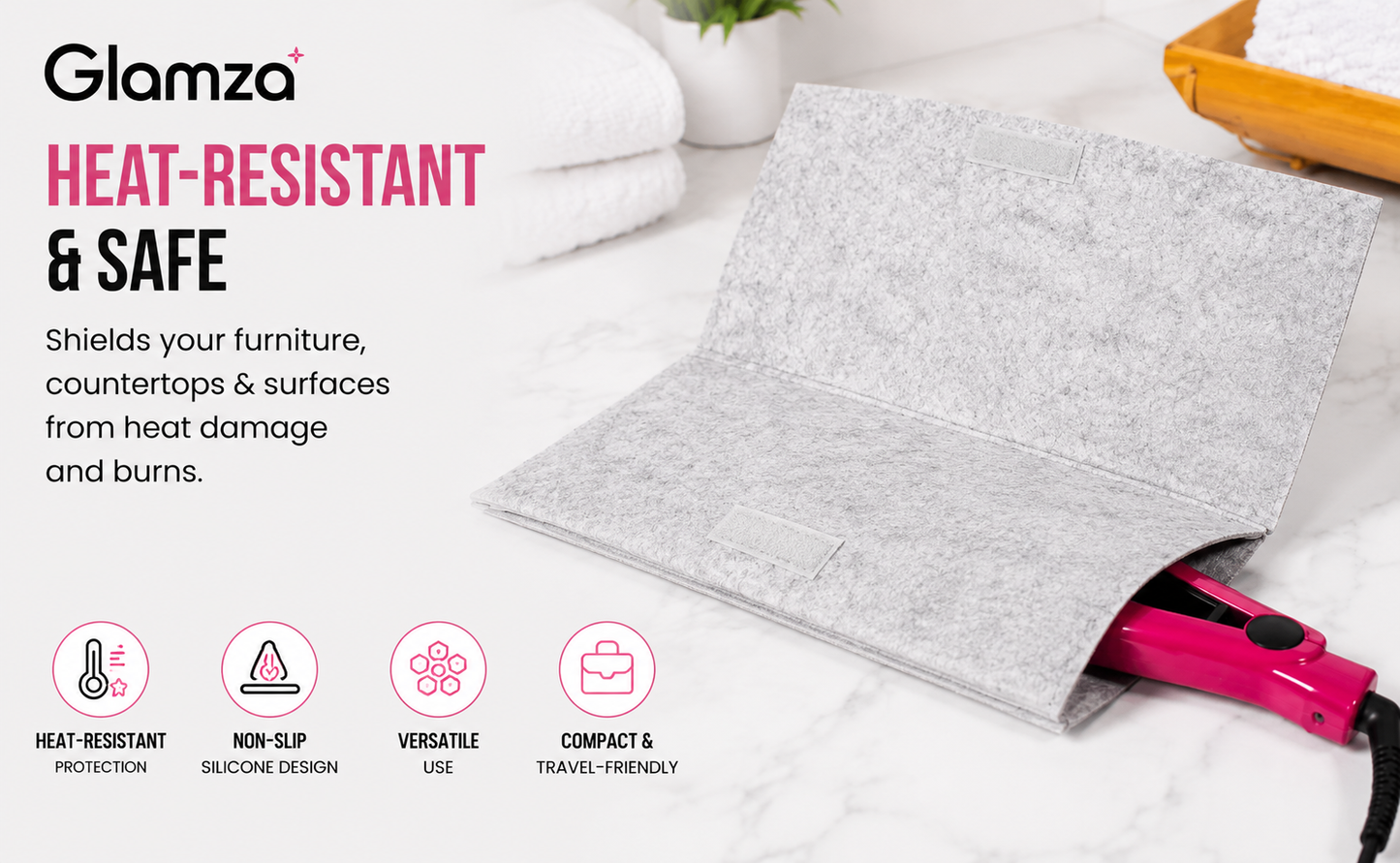 Glamza Hair Straightener Heat Proof Heat Mat with Pocket - 4 Colours