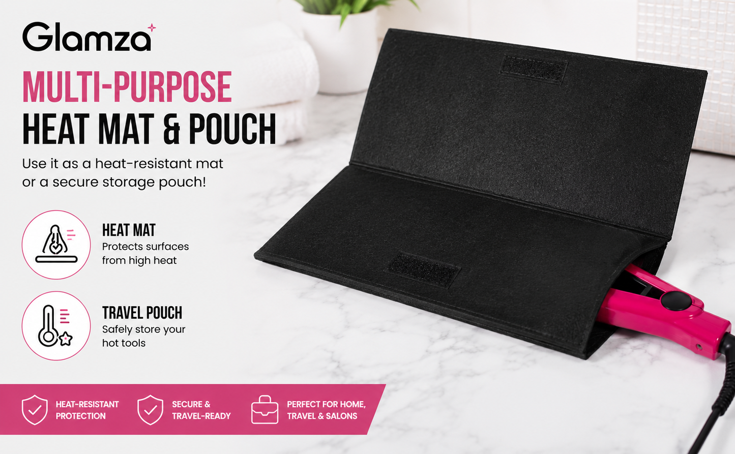 Glamza Hair Straightener Heat Proof Heat Mat with Pocket - 4 Colours