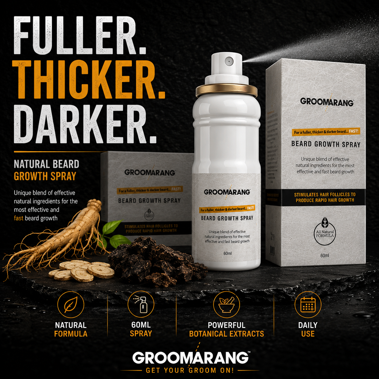 Groomarang Beard Growth Spray 60ml | Natural Beard Growth Formula