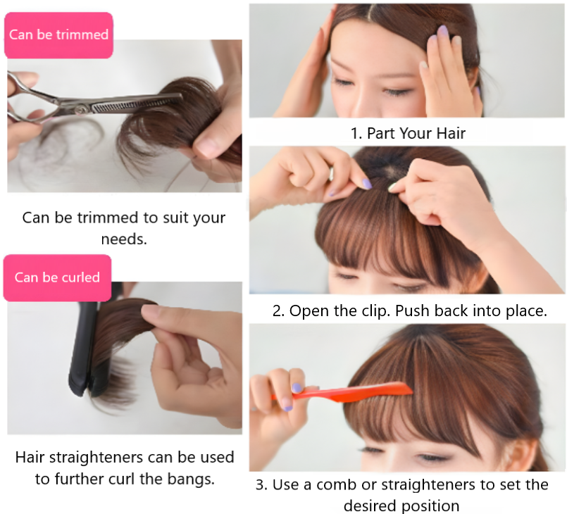 Glamza Clip In Hair Bangs With & Without Sideburns - Thinner Hair