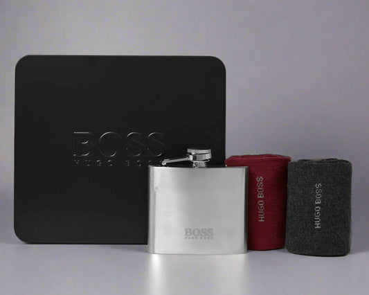 Hugo Boss Gift Set - Hip Flask & Socks - 2 Pairs (UK Size 6-11)