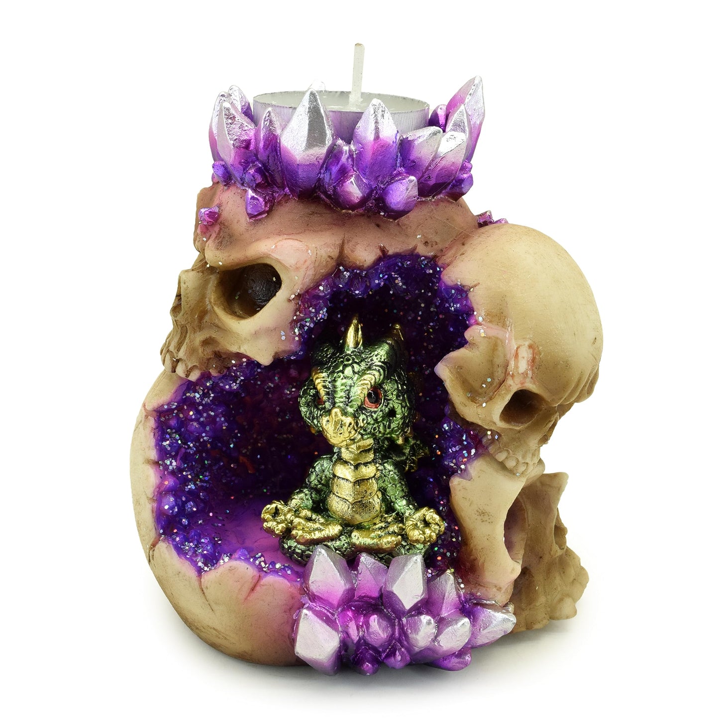 Puckator Elements Baby Dragon Crystal Skull Cave Tea Light Holder Tea Bag Storage Tea Bag Holder Dish Tea Bag Tidy Sachet Holder Used Tea Bag Holder Tea And Coffee Accessories