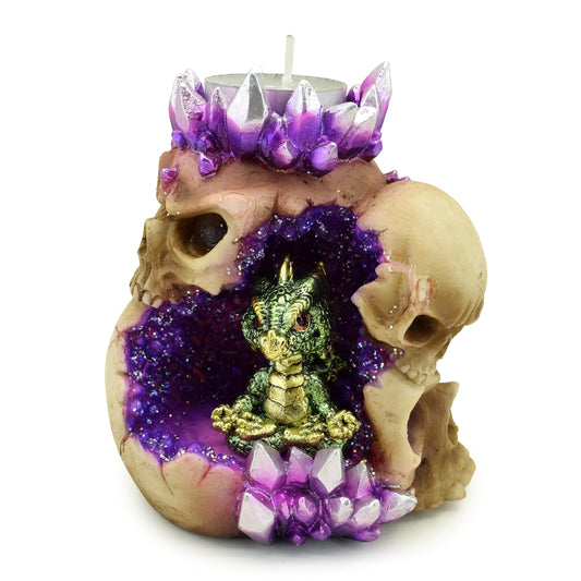 Puckator Elements Baby Dragon Crystal Skull Cave Tea Light Holder Tea Bag Storage Tea Bag Holder Dish Tea Bag Tidy Sachet Holder Used Tea Bag Holder Tea And Coffee Accessories