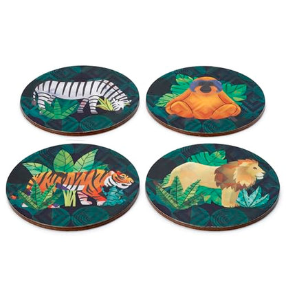 Puckator Animal Kingdom Set Of 4 Cork Coasters Wood Table Pub Drink Coasters Tiles Placemats Bar Accessories For Home Desk Coaster Tile Slate Dining Table Decor Drinks Mats Man Cave Accessories