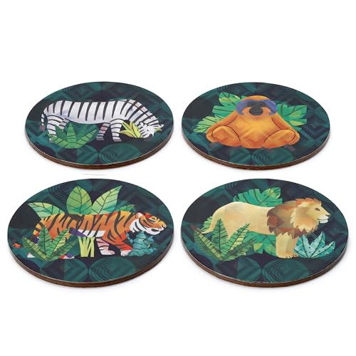 Puckator Animal Kingdom Set Of 4 Cork Coasters Wood Table Pub Drink Coasters Tiles Placemats Bar Accessories For Home Desk Coaster Tile Slate Dining Table Decor Drinks Mats Man Cave Accessories