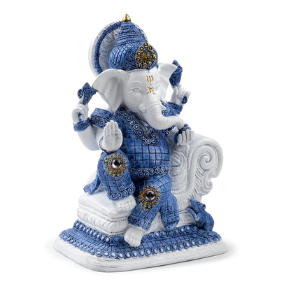 Puckator White Blue Ganesh Meditation Ganesh Ganesha Idol Statue Statues For Home Decor Ganapati Ganpati Indian Decoration Decorations Home Hindu Gift Gifts Items For Women