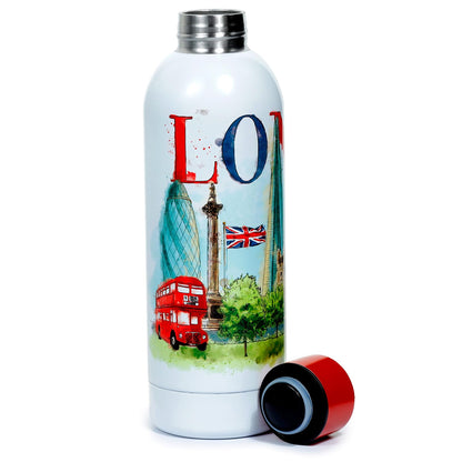 Puckator Bot194 London Tour Reusable Stainless Steel Hot Cold Thermal Insulated Drinks Bottle 530Ml