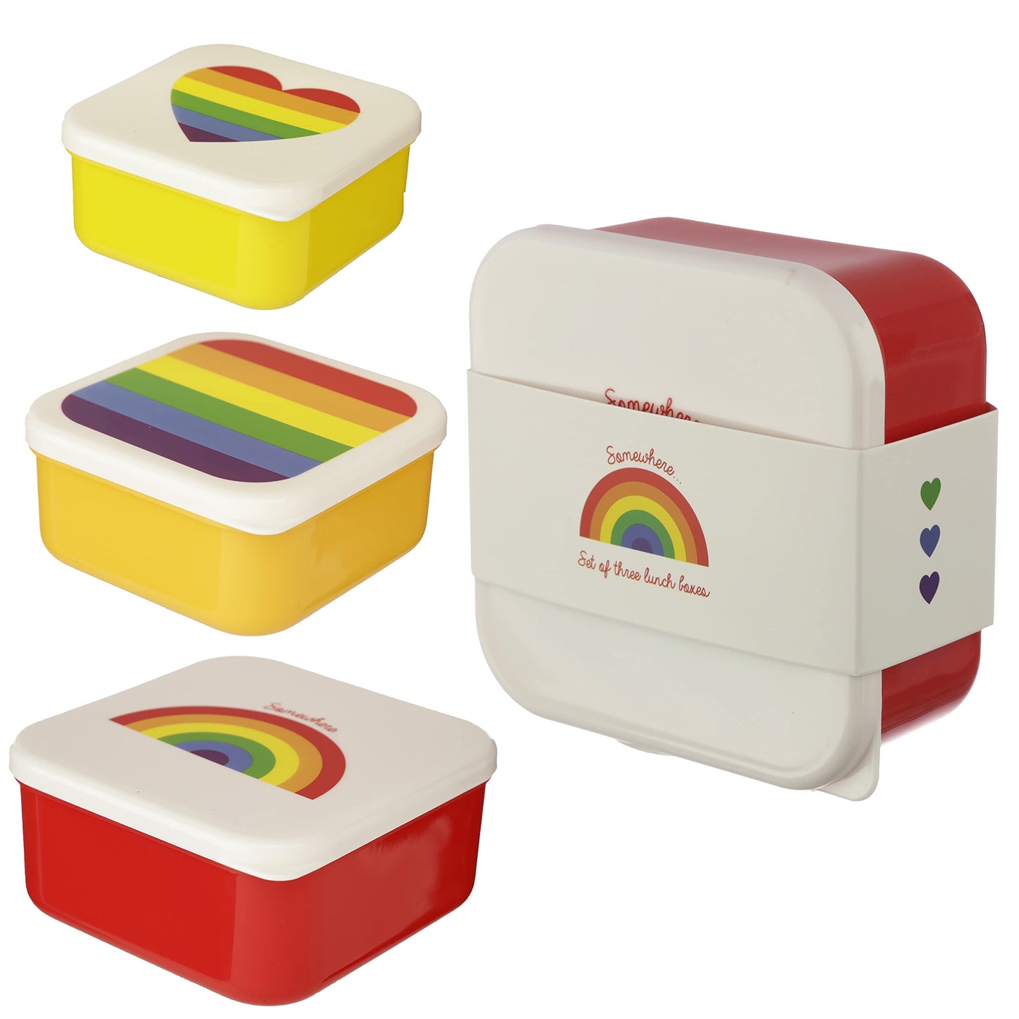 Puckator Somewhere Rainbow Reusable Lidded Snack Pot Lunch Box Set Of 3 Bpa Free Pvc Work School Travel Home Large 55X115X115Cm Medium 45X10X19Cm Small 4X85X85Cm