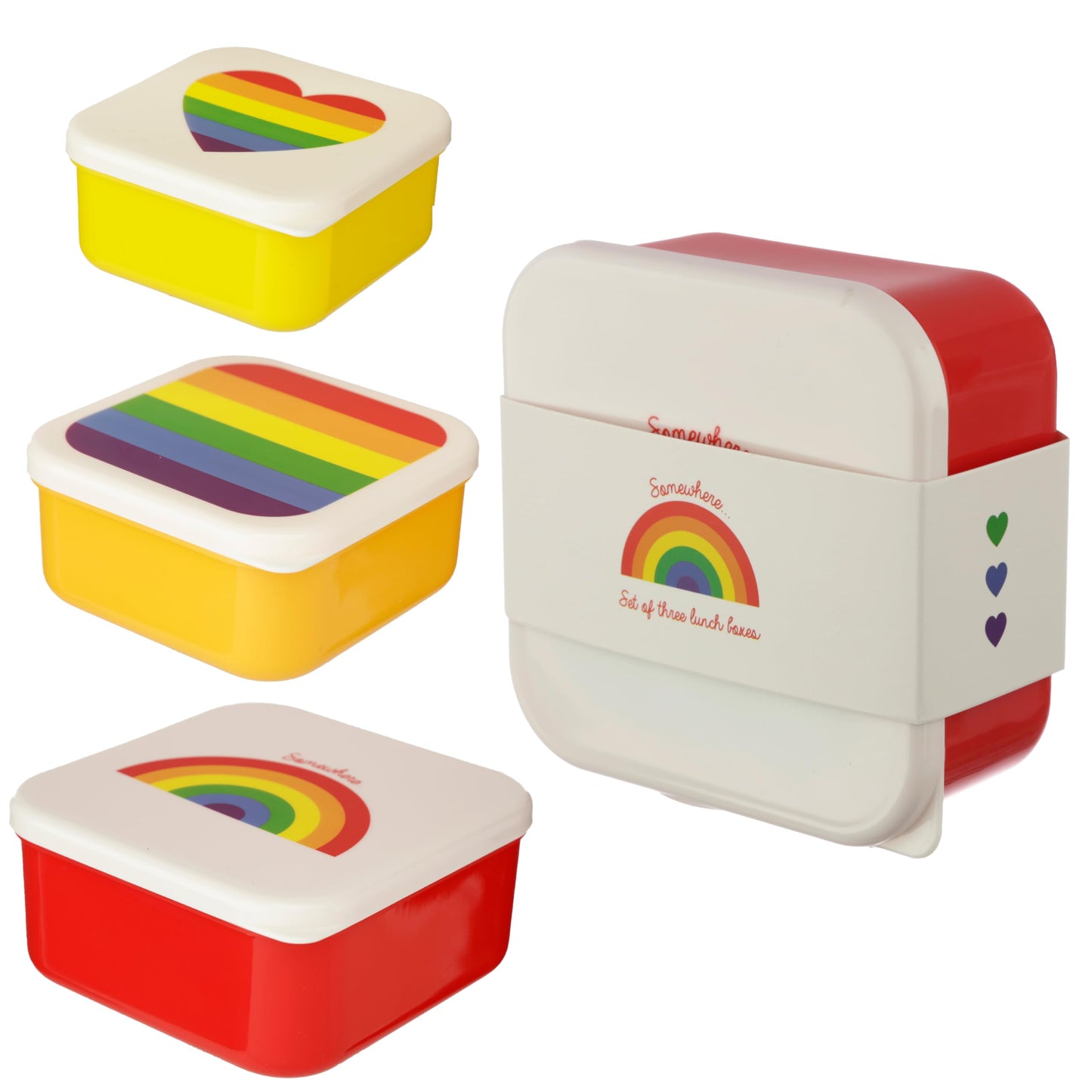 Puckator Somewhere Rainbow Reusable Lidded Snack Pot Lunch Box Set Of 3 Bpa Free Pvc Work School Travel Home Large 55X115X115Cm Medium 45X10X19Cm Small 4X85X85Cm