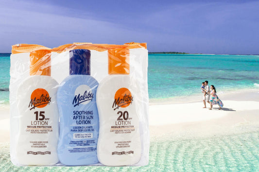 Malibu Sun 3 Pack Travel Essentials Multipack - SPF 15, SPF 20 & Lotion