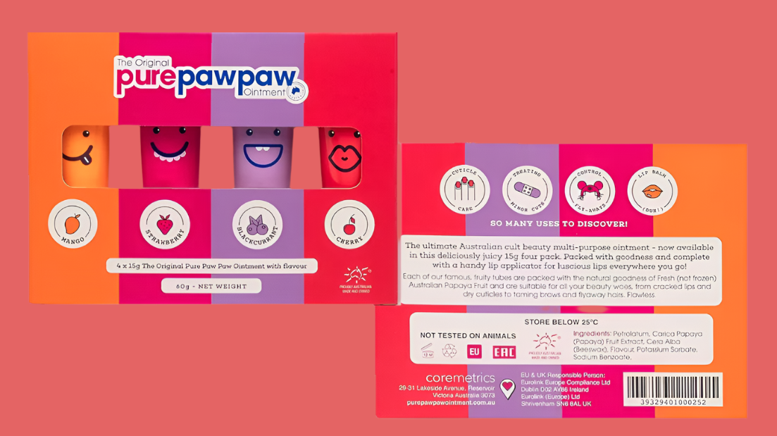 Pure Paw Paw Ointment 4pc (15g Mango, 15g Blackcurrant, 15g Cherry & 15g Strawberry)