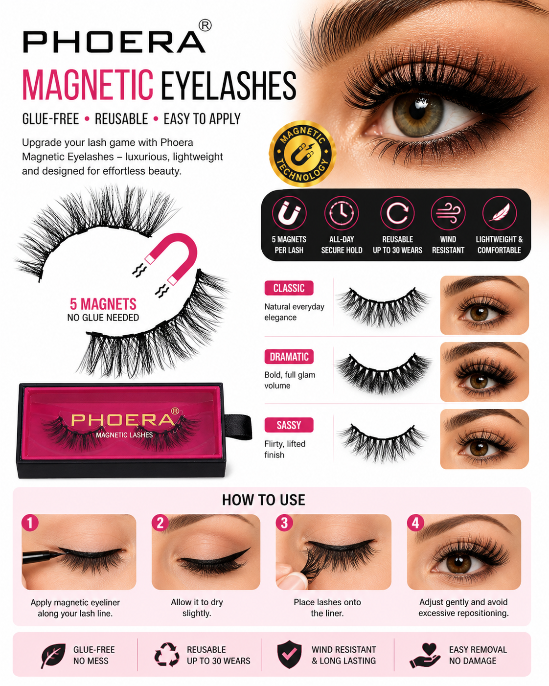 Phoera Magnetic Eyelashes - 3 Stunning Designs!