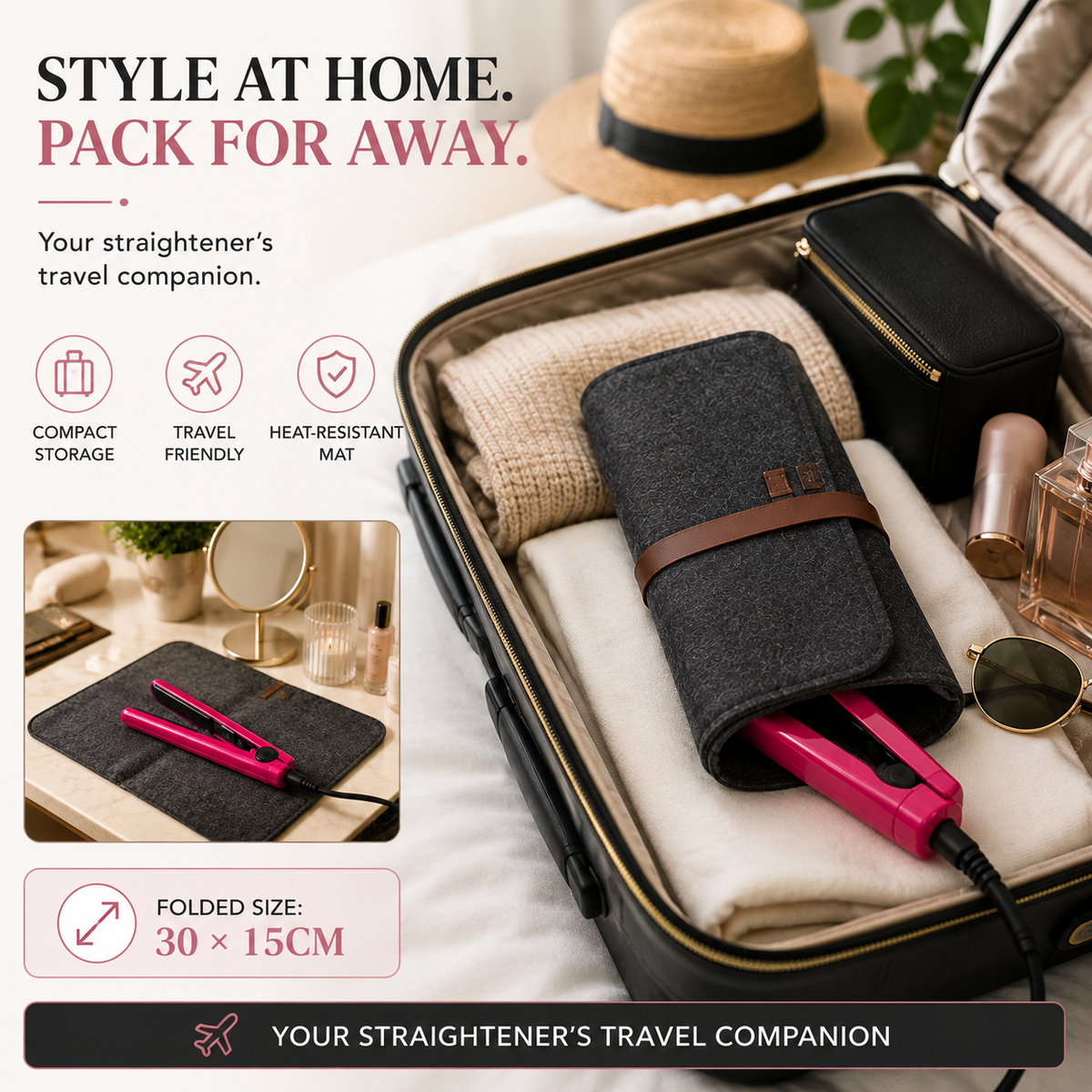 Glamza Pouchy Heat Resistant Hair Straightener Mat & Travel Pouch – 4 Colours