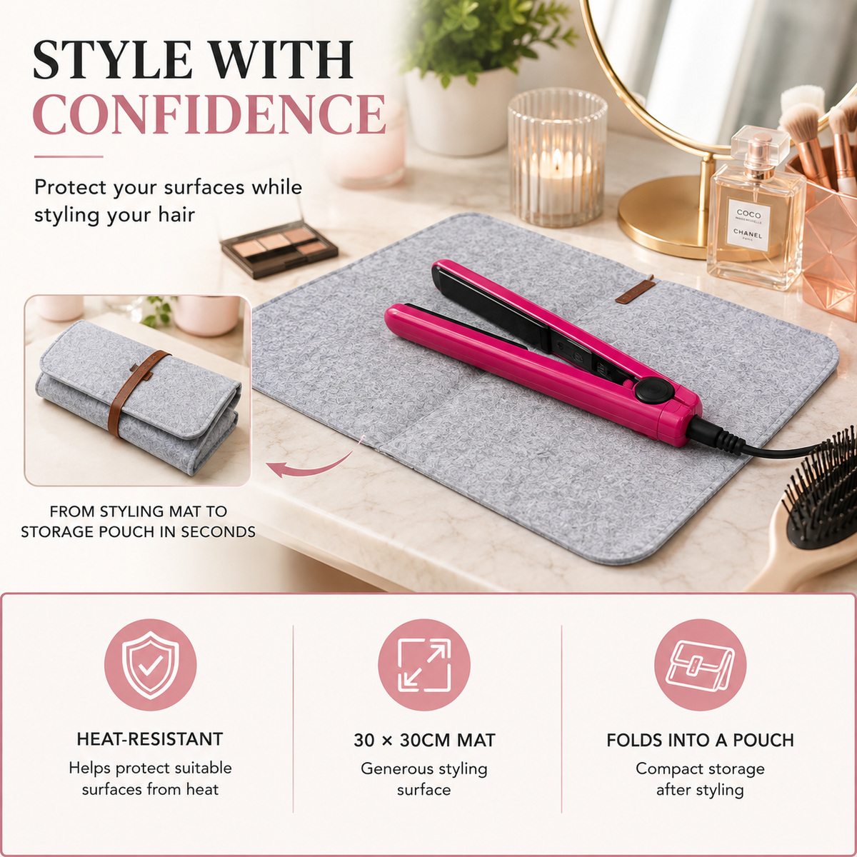 Glamza Pouchy Heat Resistant Hair Straightener Mat & Travel Pouch – 4 Colours