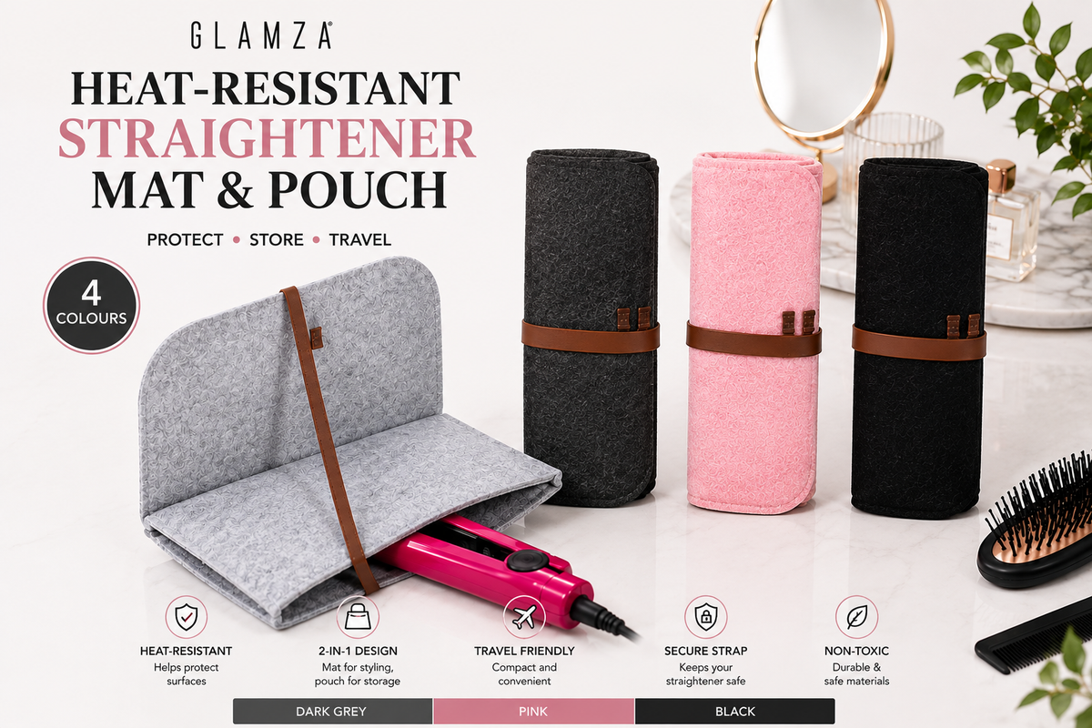 Glamza Pouchy Heat Resistant Hair Straightener Mat & Travel Pouch – 4 Colours
