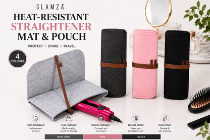 Glamza Pouchy Heat Resistant Hair Straightener Mat & Travel Pouch – 4 Colours