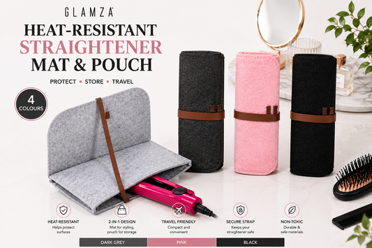 Glamza Pouchy Heat Resistant Hair Straightener Mat & Travel Pouch – 4 Colours