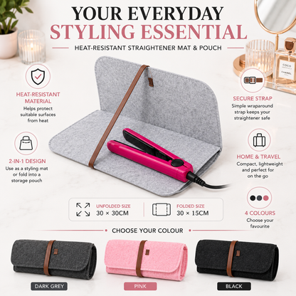 Glamza Pouchy Heat Resistant Hair Straightener Mat & Travel Pouch – 4 Colours
