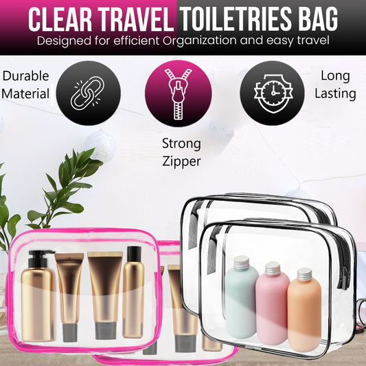 Glamza 2pc Clear Travel Bags Set - Pink or Black